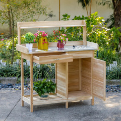 Zahradnický stůl s pozinkovanou pracovní deskou 112x45x125 cm | přírodní č.1