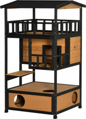 Kočičí domeček s balkonem 78x76x140 cm | přírodní a černý č.1