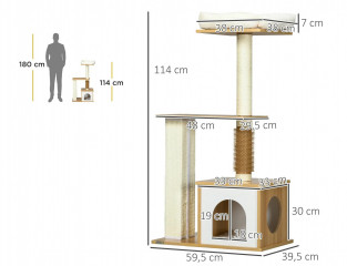 Škrabadlo pro kočky 59,5 cm x 39,5 cm x 114 cm | hnědé+bílé č.2