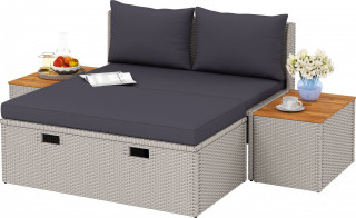 Polyratanové lehátko pro 2 osoby, 125 x 114 x 72,5 cm | šedé č.1