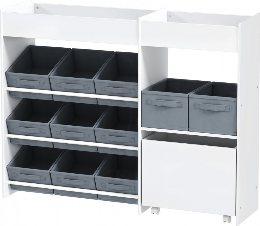 Dětský regál na hračky s 11 látkovými boxy, 105 x 30 x 80 cm | bílý