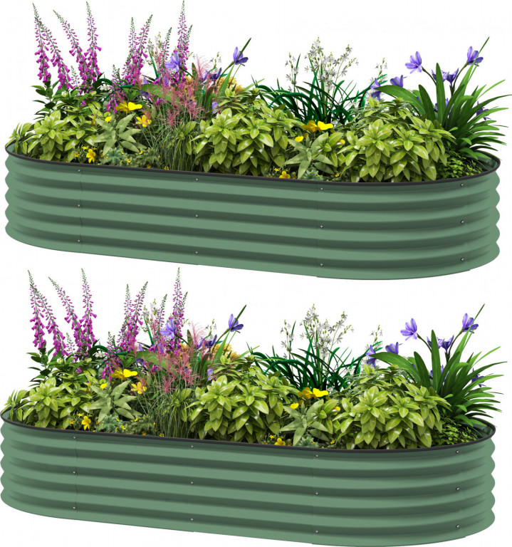 Sada 2 stohovatelných ocelových truhlíků, 181 x 93 x 30 cm | zelené