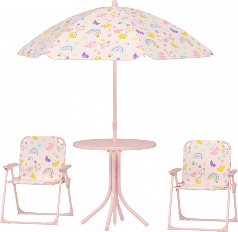 Dětský zahradní nábytek se slunečníkem | růžový
