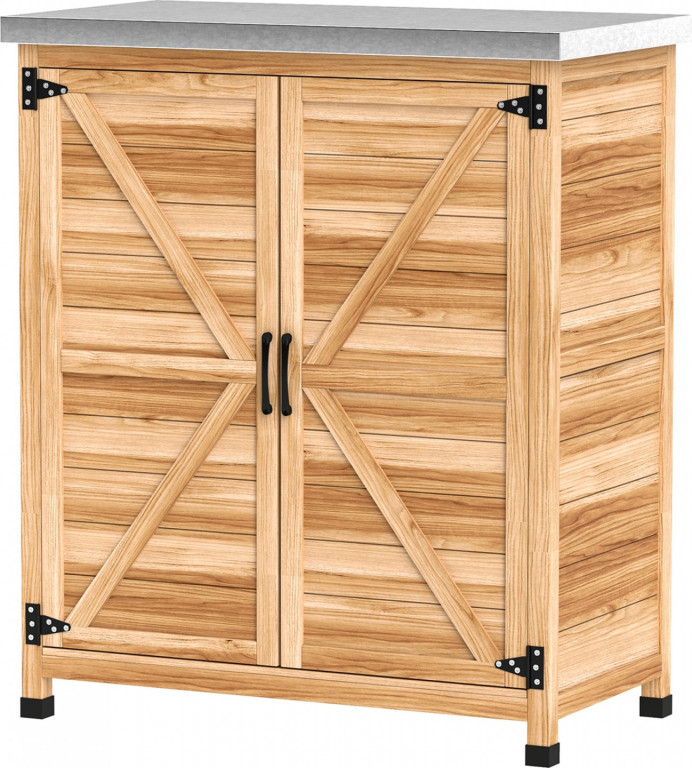 Zahradní skříňka ze smrkového dřeva a pozinkované oceli, 79 x 43 x 92 cm | přírodní