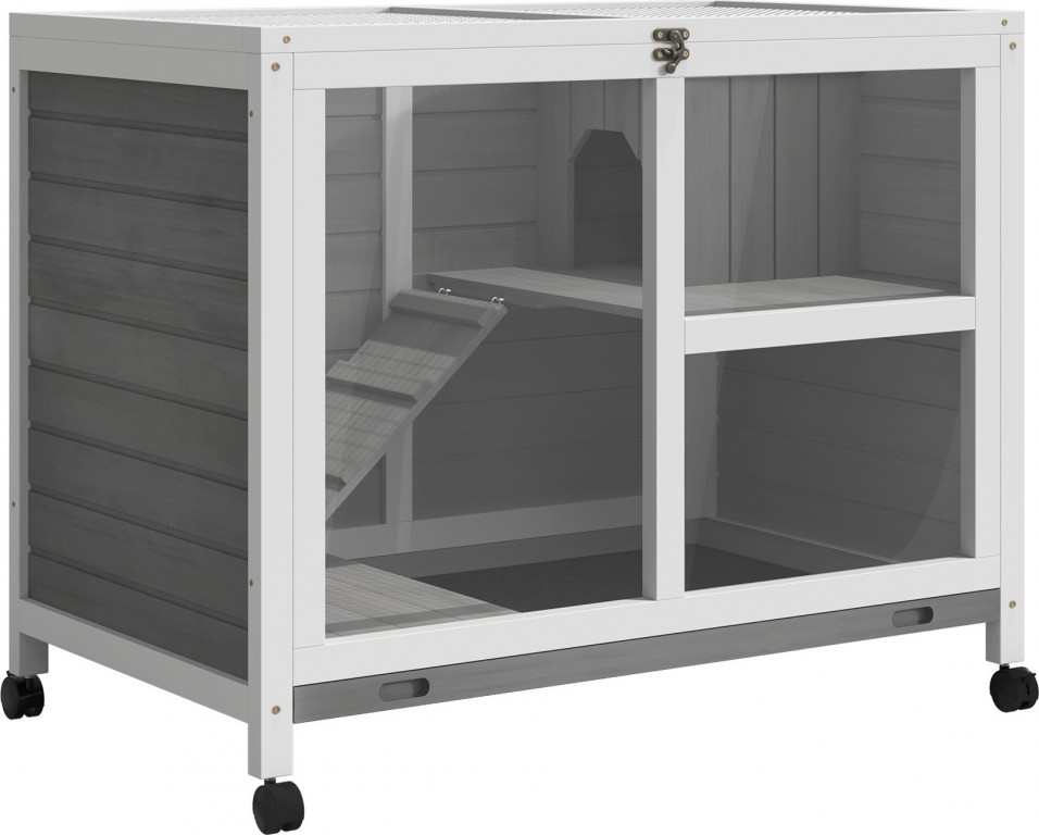 Pojízdná králíkárna 91,5 x 53,3 x 73 cm | šedá
