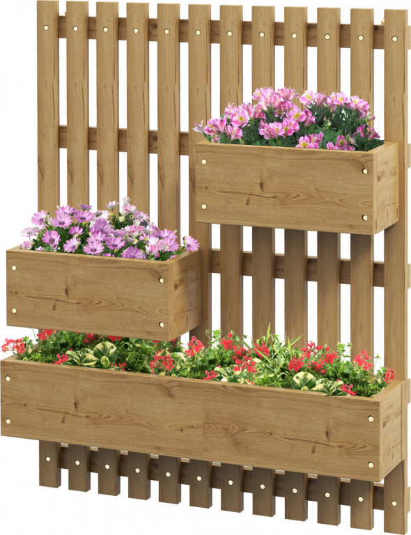 Nástěnný truhlík na květiny 60 x 16 x 80 cm | přírodní, vzhled okouřeného dřeva