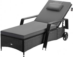 Zahradní lehátko z polyratanu 193x90x43cm | černá/antracitová č.1