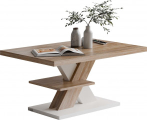 Konferenční stolek Detroit 90x60x45cm | Bílý / Dub č.1