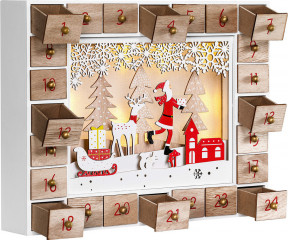 Adventní kalendář Santa Claus dřevěný LED č.1