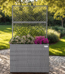 Polyratanový květináč s treláží |šedá č.1