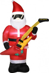 Nafukovací Santa Claus s elektrickou kytarou a LED osvětlením 215 cm | červený