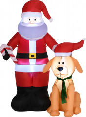 Nafukovací Santa Claus se psem a LED osvětlením | červený + hnědý č.1