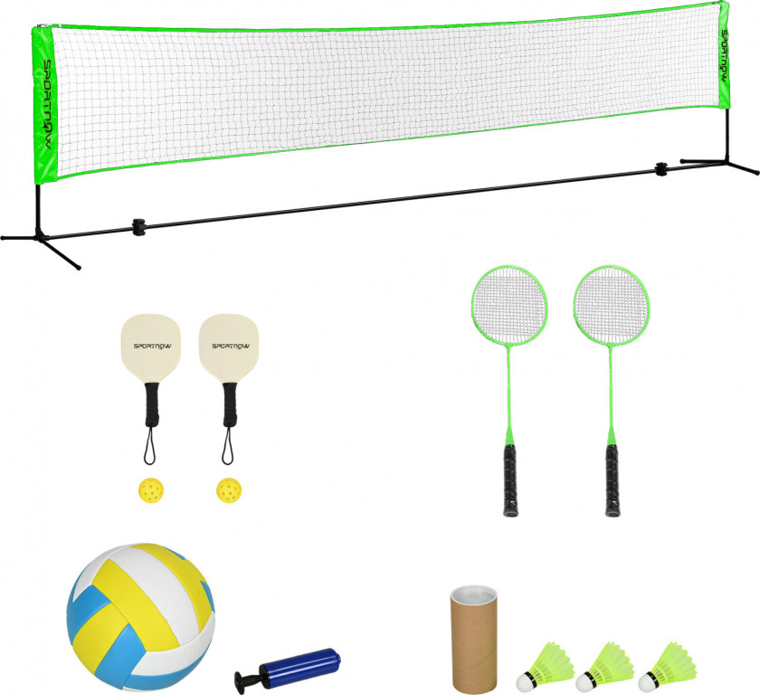 Badmintonová sada stojanu se sítí a 4 raket | černá + zelená