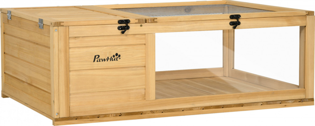 Dřevěný domek pro želvy se síťovaným víkem, 91 x 60,5 x 32 cm | světle žlutý