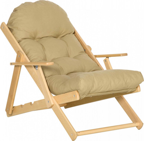 Naklápěcí dřevěné křeslo se silným polstrovaným polštářem, 71 x 89 x 96 cm | hnědé č.3