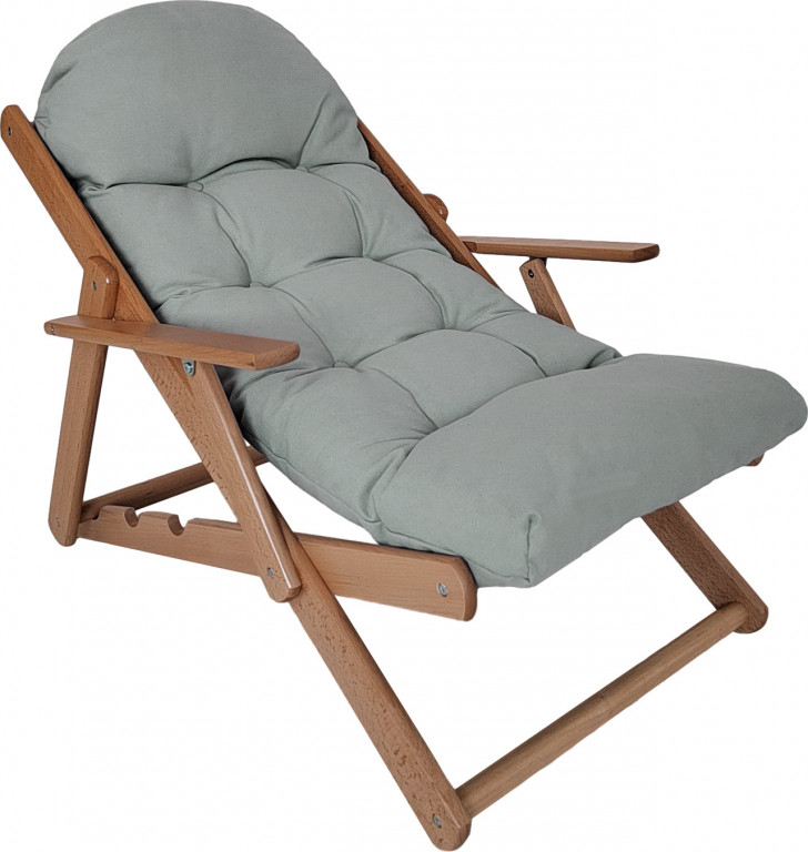 Naklápěcí dřevěné křeslo se silným polstrovaným polštářem, 71 x 89 x 96 cm | šedé