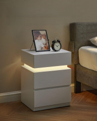 Noční stolek s LED páskem 35 x 40 x 55 cm | bílý č.1