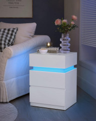 Noční stolek s LED páskem 35 x 40 x 55 cm | bílý č.3