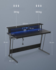 Herní PC stůl s LED osvětlením 60 x 120 x 76 cm | černý č.3