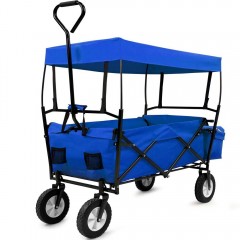 Zahradní přepravní vozík skládací se stříškou a taškou černý / modrý č.1