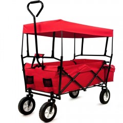 Zahradní přepravní vozík skládací se stříškou a taškou černý / červený č.1