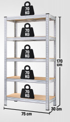 Regál pro vysoké zatížení 170x75x30cm 350kg | pozinkovaná ocel č.2