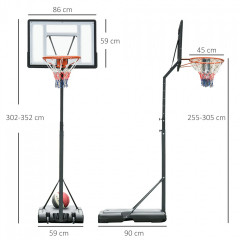 Basketbalový koš se stojanem 90 x 165 x 302-352 cm | černý č.2