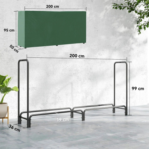 Stojan na palivové dříví 200 x 36 x 99 cm | černý + tmavě zelený č.2
