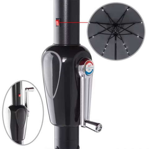 Zahradní slunečník s LED osvětlením Ø 270 cm | antracit č.8