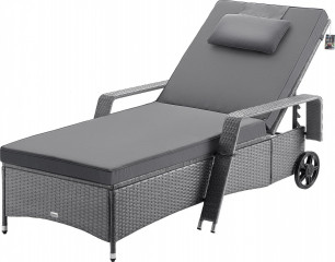 Zahradní lehátko z polyratanu 193x90x43cm |šedé/antracitové č.1