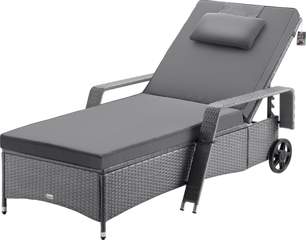 Zahradní lehátko z polyratanu 193x90x43cm |šedé/antracitové