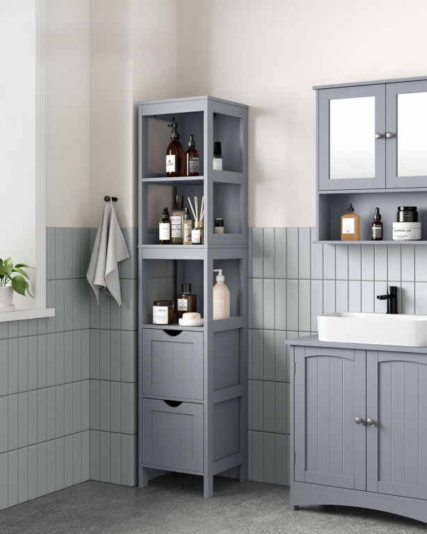 Úzká skříňka do koupelny 30 x 30 x 141,5 cm | šedá