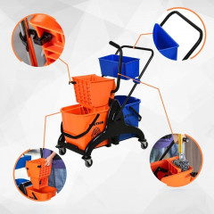 Úklidový vozík se 2 kbelíky| oranžový + modrý č.2