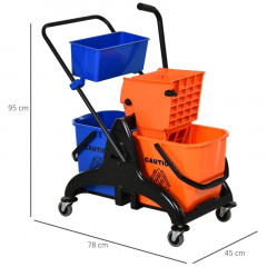 Úklidový vozík se 2 kbelíky| oranžový + modrý č.3
