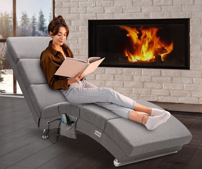 Čalouněné relaxační lehátko s masážní a vyhřívací funkcí London | šedá