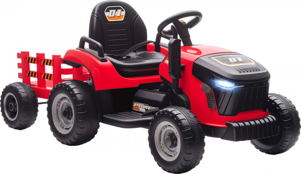 Elektrický dětský traktor s přívěsem | červený