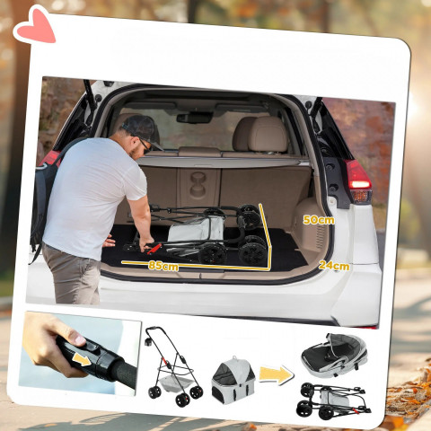 Kočárek pro mini psy do 4 kg | světle šedý č.3