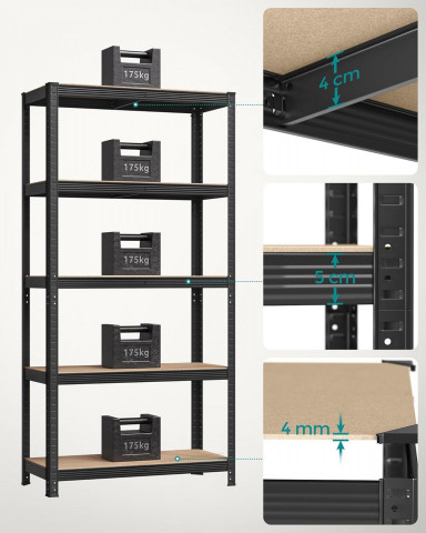 Nastavitelný pětipatrový regál sada 2ks 180 x 90 x 40 cm | černý č.8