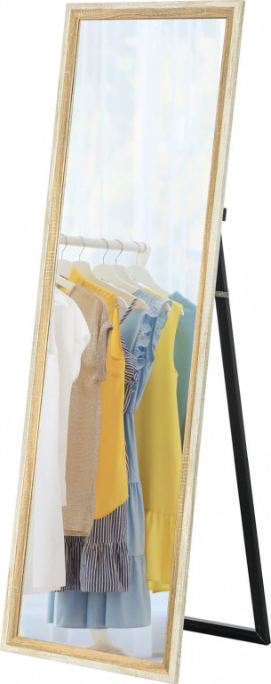 Celoplošné zrcadlo, 162,6 x 53,5 cm | bílé + přírodní