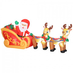 Nafukovací vánoční dekorace, Santa Claus se soby | vícebarevná