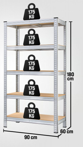 Regál pro vysoké zatížení 180x90x60cm | pozinkovaný kov č.2