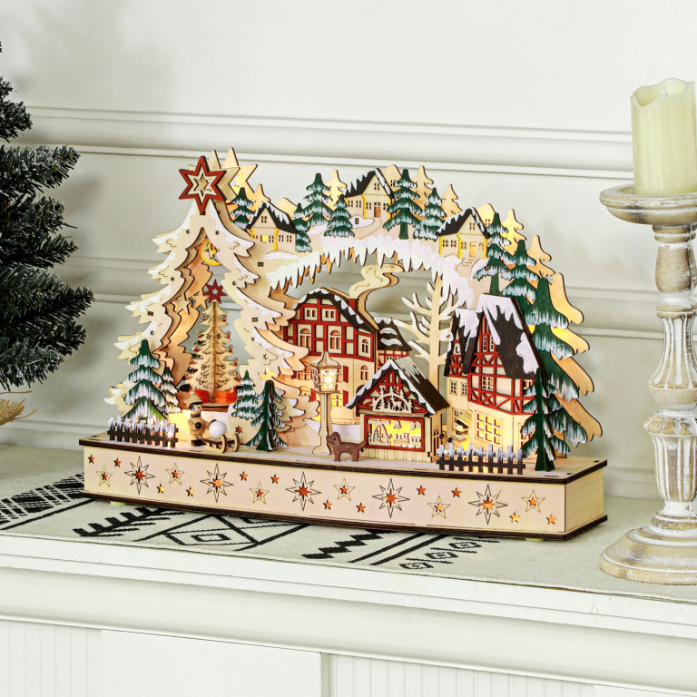 Dekorativní vánoční vesnička | přírodní dřevo