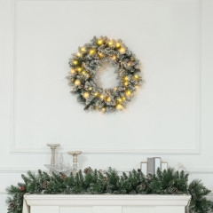 Vánoční věnec se sněhovým efektem a LED osvětlením | zelený + bílý č.1