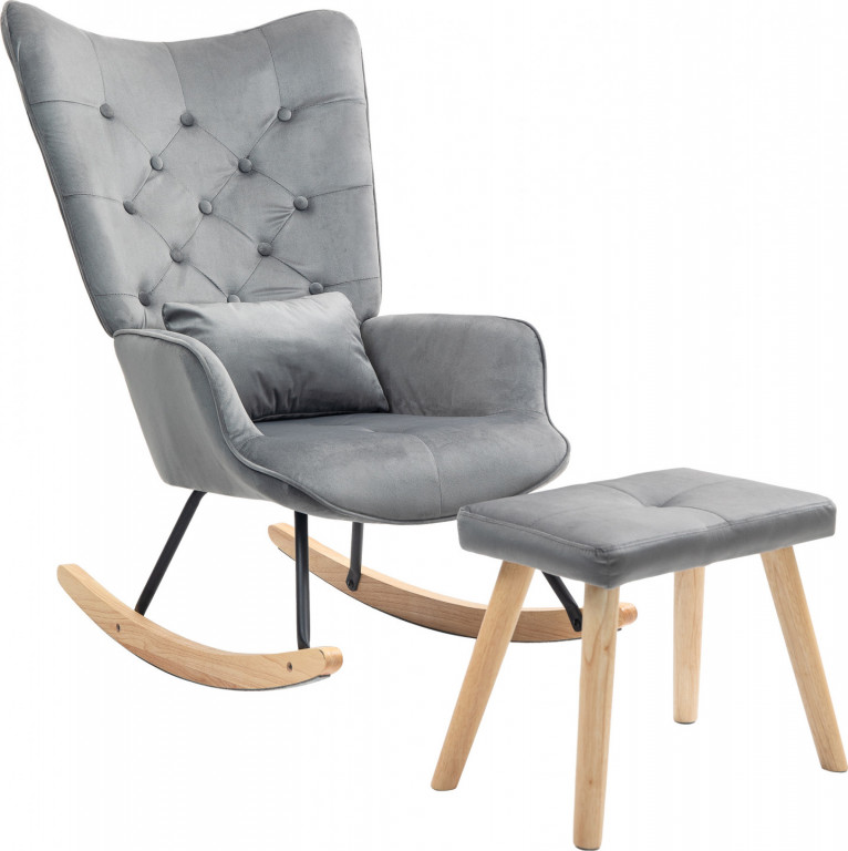 Houpací křeslo s taburetem a bederním polštářkem | tmavě šedé