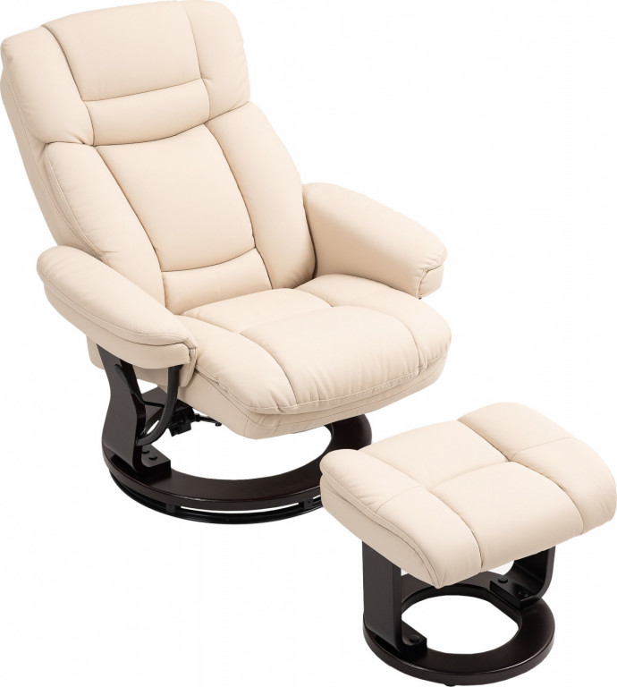 Otočné TV křeslo s taburetem | krémově bílé