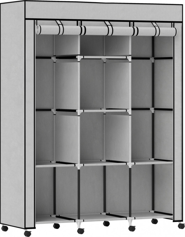 Látková šatní skříň na kolečkách, 125 x 43 x 162,5 cm | světle šedá