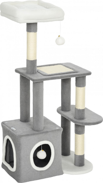 Škrabadlo pro kočky s jeskyní, 107 cm | šedé