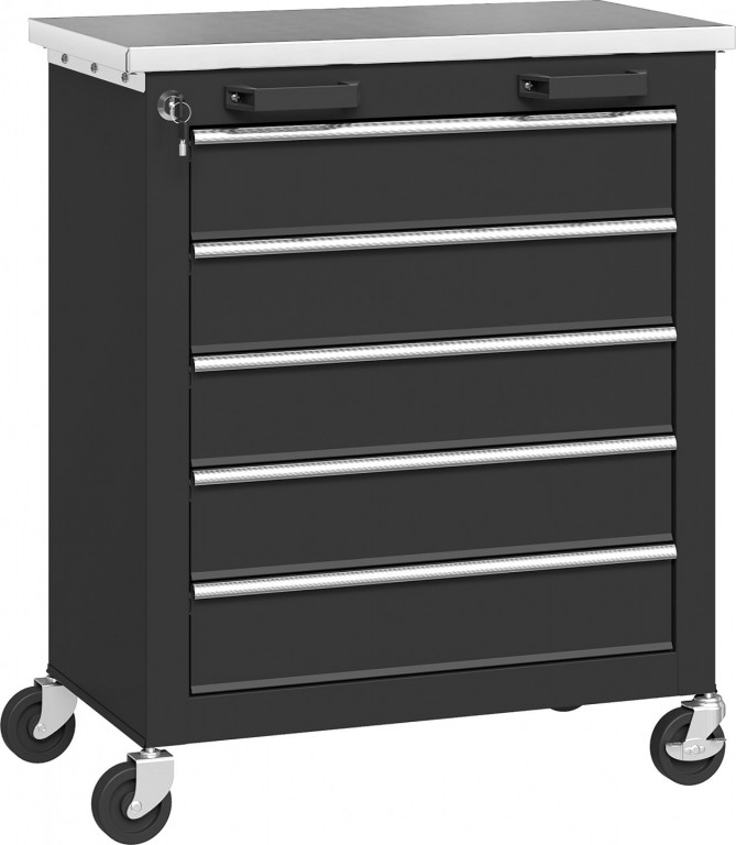 Dílenský vozík s 5 zásuvkami | černý