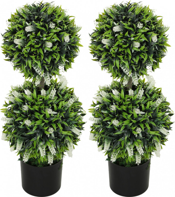 Sada 2 umělých rostlin - levandule | bílá