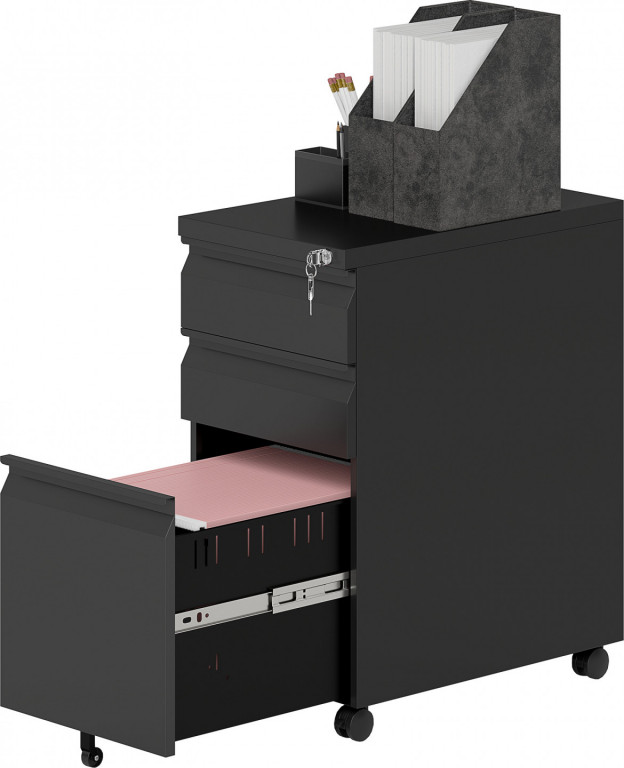 Pojízdná kartotéka se 3 zásuvkami 30 x 43,5 x 60 cm | černá